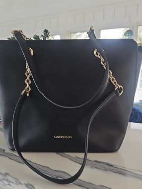 Calvin Klein Black Tote with Gold Chain Straps